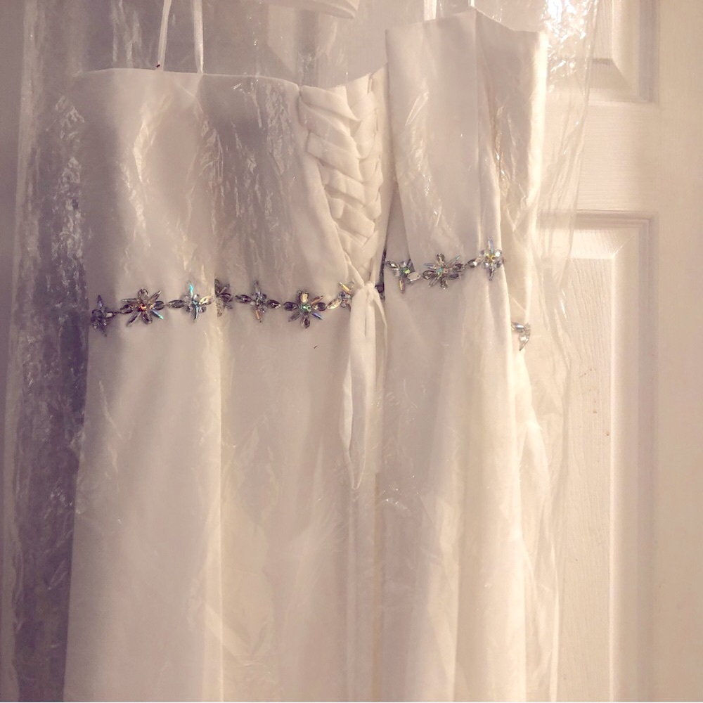 ๐ May Queen Ivory Dress with empire bling waist, extra straps and shawl size 26w - Picture 13 of 16